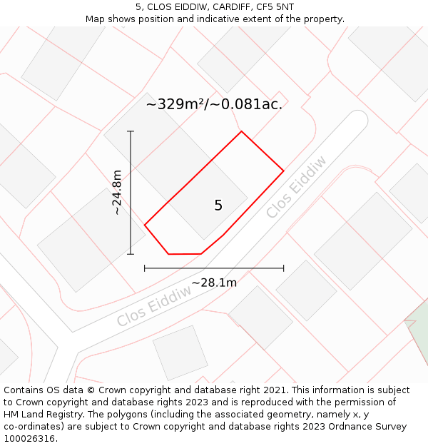 5, CLOS EIDDIW, CARDIFF, CF5 5NT: Plot and title map