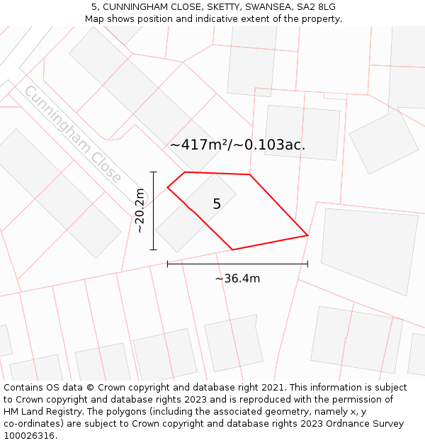 5, CUNNINGHAM CLOSE, SKETTY, SWANSEA, SA2 8LG: Plot and title map