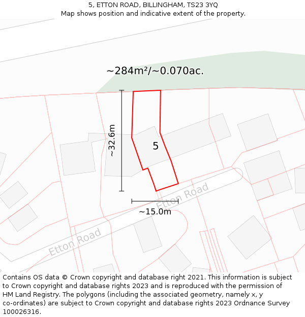 5, ETTON ROAD, BILLINGHAM, TS23 3YQ: Plot and title map