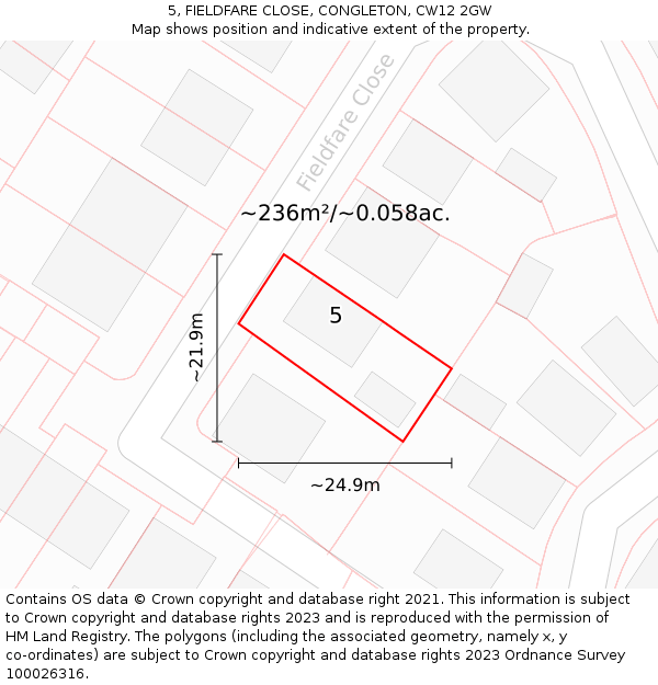 5, FIELDFARE CLOSE, CONGLETON, CW12 2GW: Plot and title map