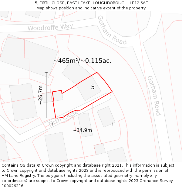 5, FIRTH CLOSE, EAST LEAKE, LOUGHBOROUGH, LE12 6AE: Plot and title map