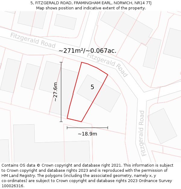 5, FITZGERALD ROAD, FRAMINGHAM EARL, NORWICH, NR14 7TJ: Plot and title map