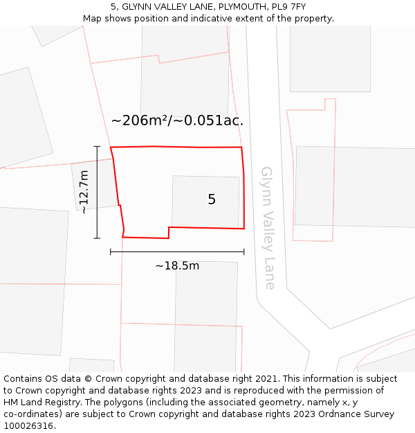 5, GLYNN VALLEY LANE, PLYMOUTH, PL9 7FY: Plot and title map