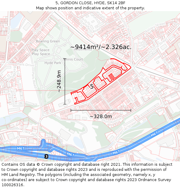 5, GORDON CLOSE, HYDE, SK14 2BF: Plot and title map