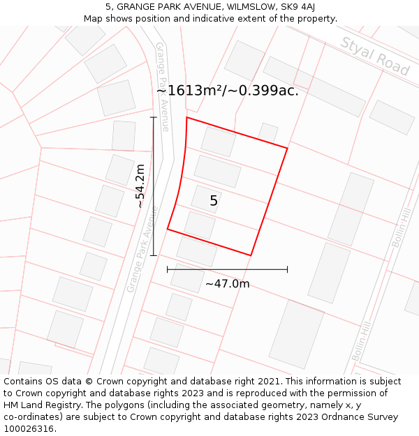 5, GRANGE PARK AVENUE, WILMSLOW, SK9 4AJ: Plot and title map