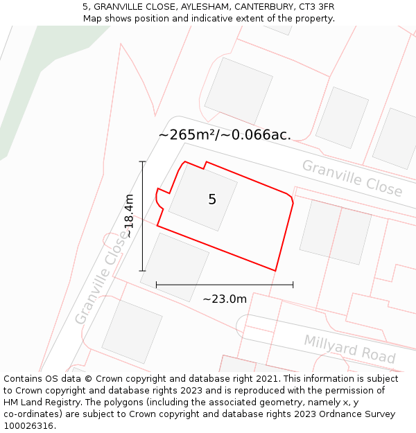 5, GRANVILLE CLOSE, AYLESHAM, CANTERBURY, CT3 3FR: Plot and title map