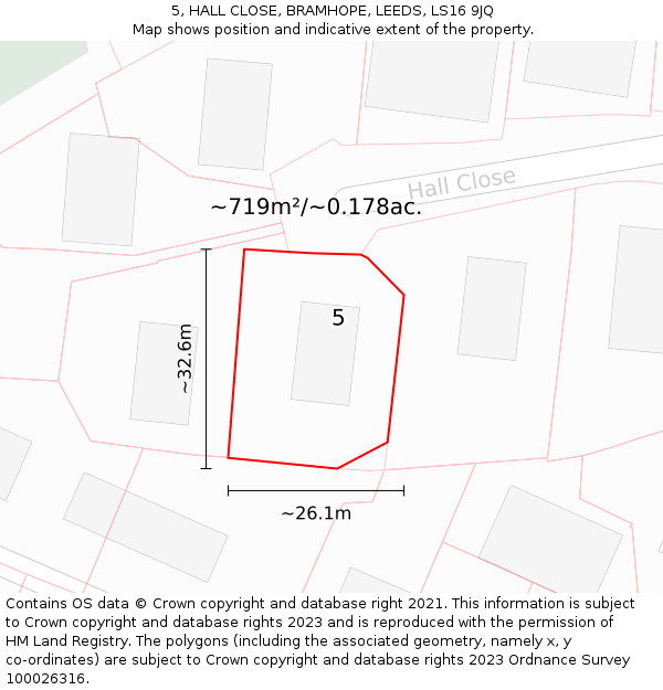 5, HALL CLOSE, BRAMHOPE, LEEDS, LS16 9JQ: Plot and title map