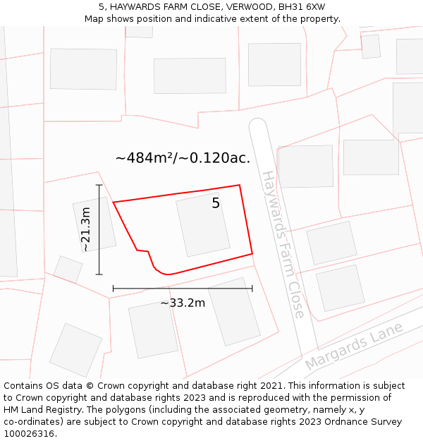 5, HAYWARDS FARM CLOSE, VERWOOD, BH31 6XW: Plot and title map