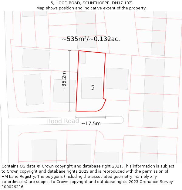 5, HOOD ROAD, SCUNTHORPE, DN17 1RZ: Plot and title map