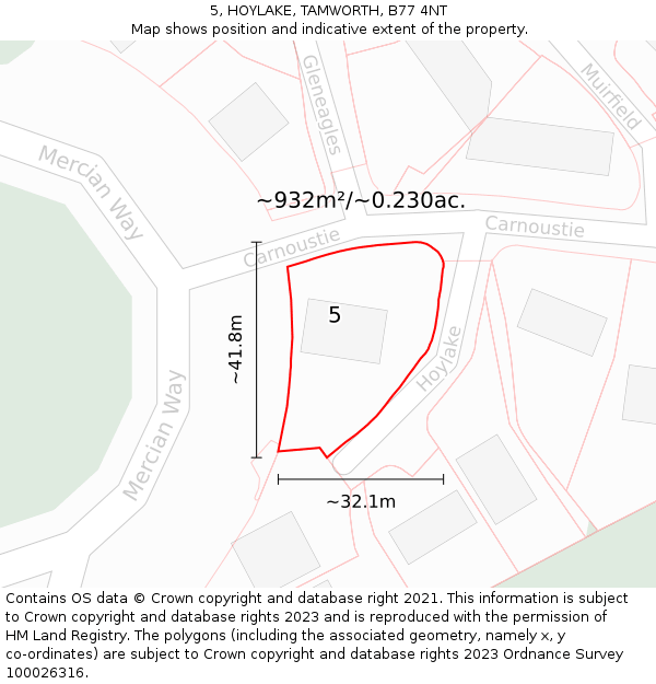 5, HOYLAKE, TAMWORTH, B77 4NT: Plot and title map