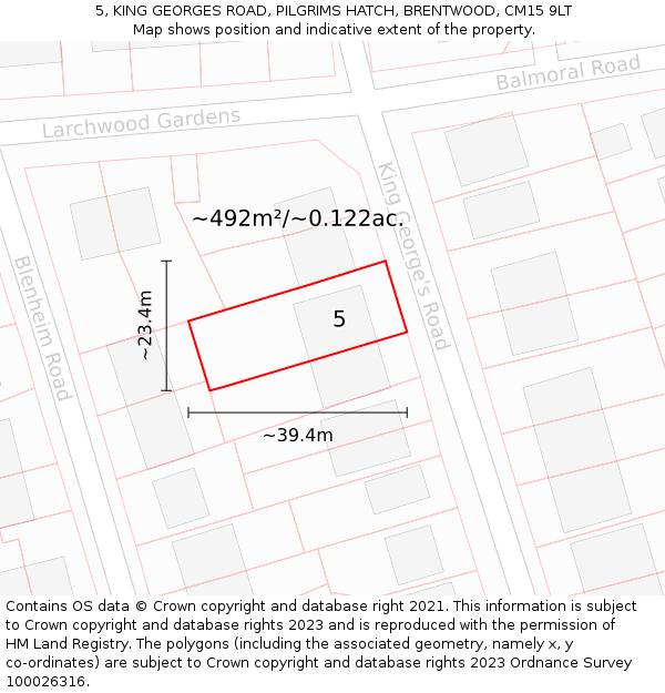 5, KING GEORGES ROAD, PILGRIMS HATCH, BRENTWOOD, CM15 9LT: Plot and title map