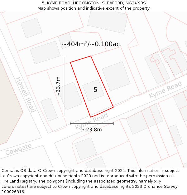 5, KYME ROAD, HECKINGTON, SLEAFORD, NG34 9RS: Plot and title map