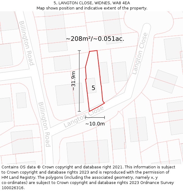 5, LANGTON CLOSE, WIDNES, WA8 4EA: Plot and title map