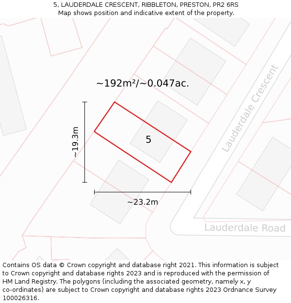 5, LAUDERDALE CRESCENT, RIBBLETON, PRESTON, PR2 6RS: Plot and title map