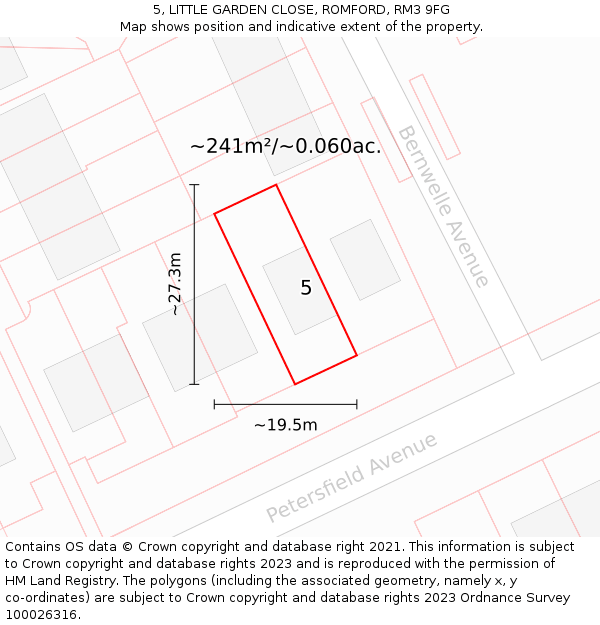 5, LITTLE GARDEN CLOSE, ROMFORD, RM3 9FG: Plot and title map