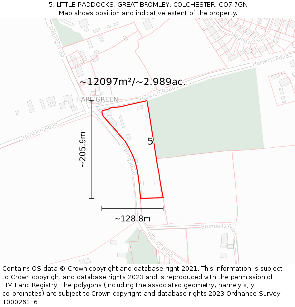 5, LITTLE PADDOCKS, GREAT BROMLEY, COLCHESTER, CO7 7GN: Plot and title map