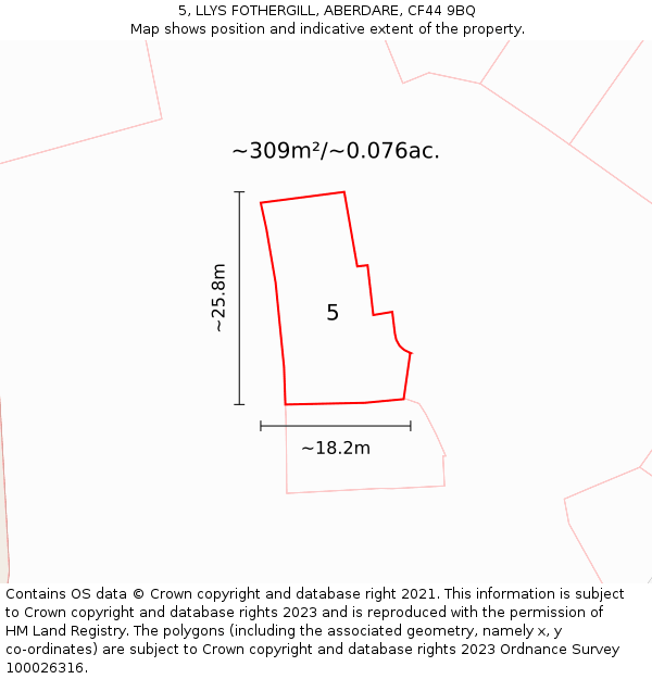 5, LLYS FOTHERGILL, ABERDARE, CF44 9BQ: Plot and title map