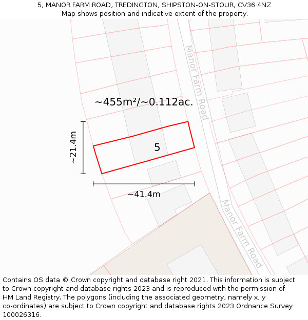 5, MANOR FARM ROAD, TREDINGTON, SHIPSTON-ON-STOUR, CV36 4NZ: Plot and title map