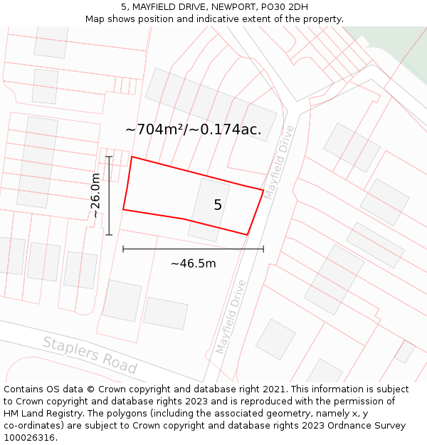 5, MAYFIELD DRIVE, NEWPORT, PO30 2DH: Plot and title map