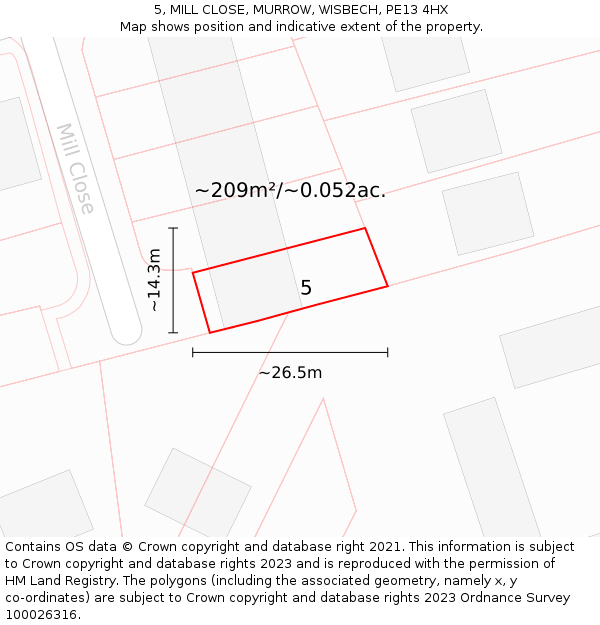 5, MILL CLOSE, MURROW, WISBECH, PE13 4HX: Plot and title map