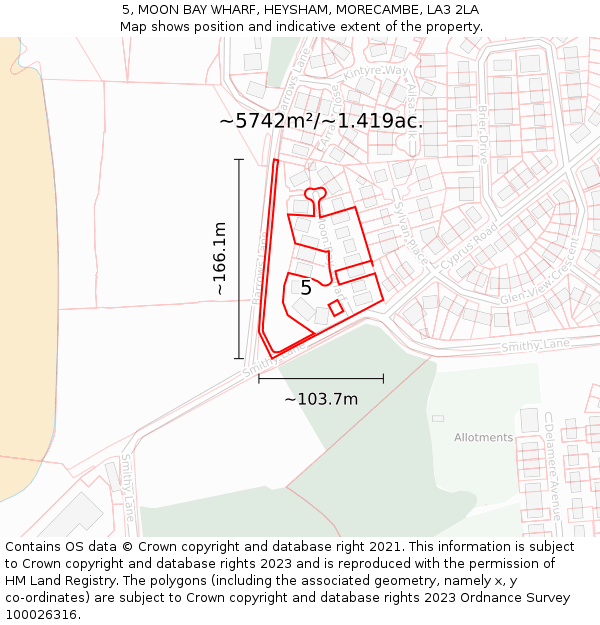 5, MOON BAY WHARF, HEYSHAM, MORECAMBE, LA3 2LA: Plot and title map