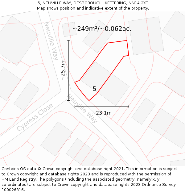 5, NEUVILLE WAY, DESBOROUGH, KETTERING, NN14 2XT: Plot and title map