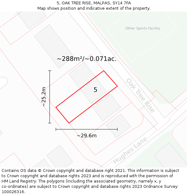 5, OAK TREE RISE, MALPAS, SY14 7FA: Plot and title map