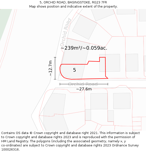 5, ORCHID ROAD, BASINGSTOKE, RG23 7FR: Plot and title map