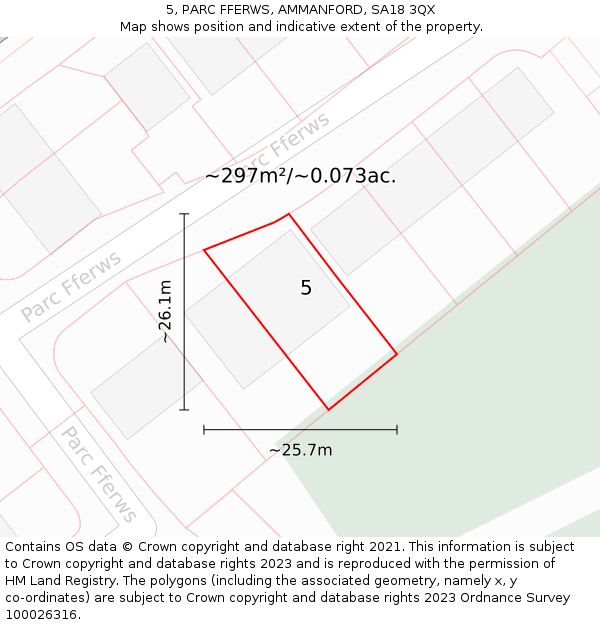 5, PARC FFERWS, AMMANFORD, SA18 3QX: Plot and title map