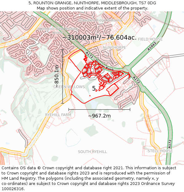 5, ROUNTON GRANGE, NUNTHORPE, MIDDLESBROUGH, TS7 0DG: Plot and title map