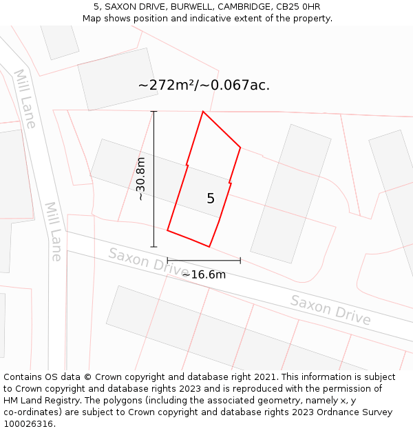 5, SAXON DRIVE, BURWELL, CAMBRIDGE, CB25 0HR: Plot and title map