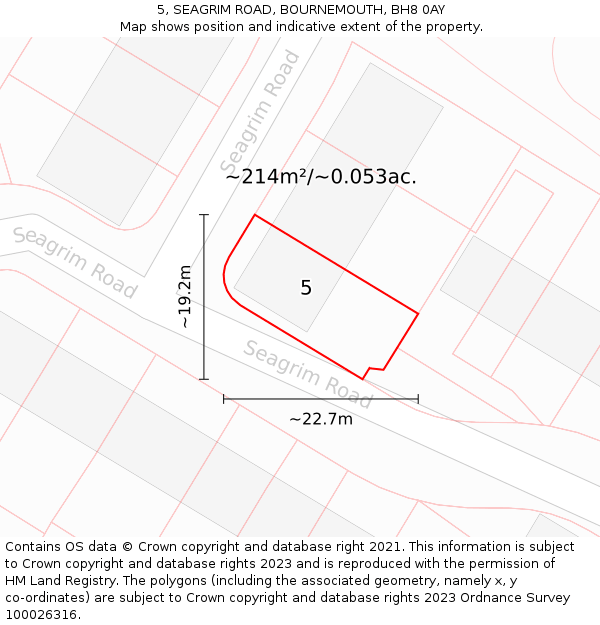 5, SEAGRIM ROAD, BOURNEMOUTH, BH8 0AY: Plot and title map