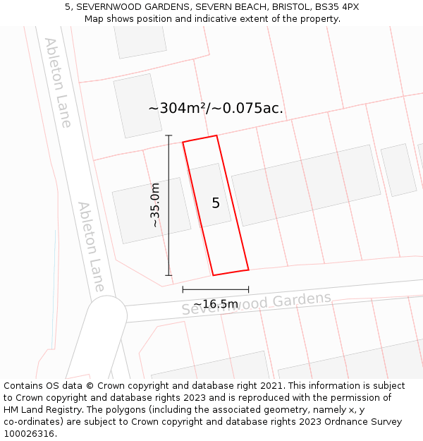 5, SEVERNWOOD GARDENS, SEVERN BEACH, BRISTOL, BS35 4PX: Plot and title map