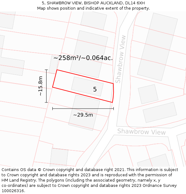 5, SHAWBROW VIEW, BISHOP AUCKLAND, DL14 6XH: Plot and title map