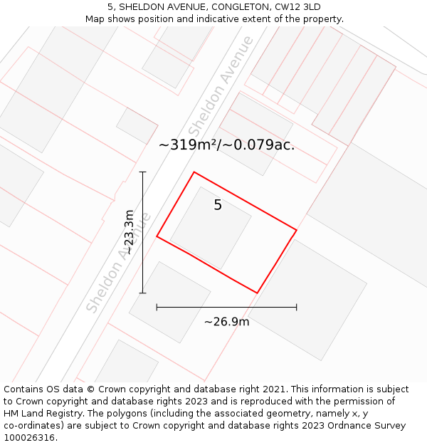 5, SHELDON AVENUE, CONGLETON, CW12 3LD: Plot and title map