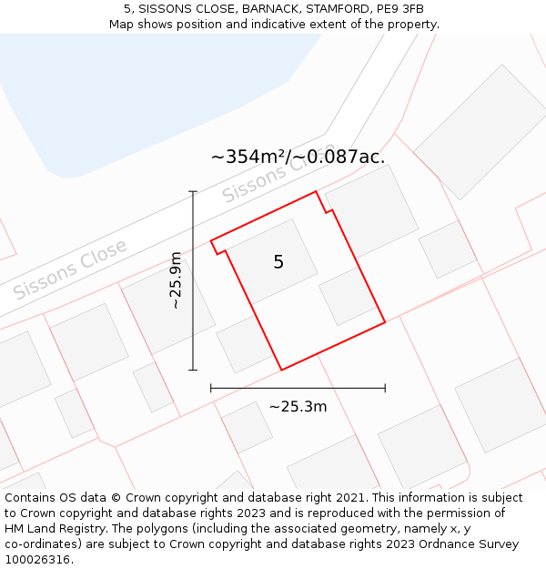 5, SISSONS CLOSE, BARNACK, STAMFORD, PE9 3FB: Plot and title map