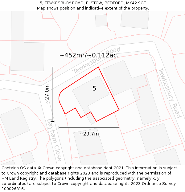 5, TEWKESBURY ROAD, ELSTOW, BEDFORD, MK42 9GE: Plot and title map