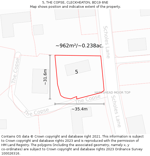 5, THE COPSE, CLECKHEATON, BD19 6NE: Plot and title map