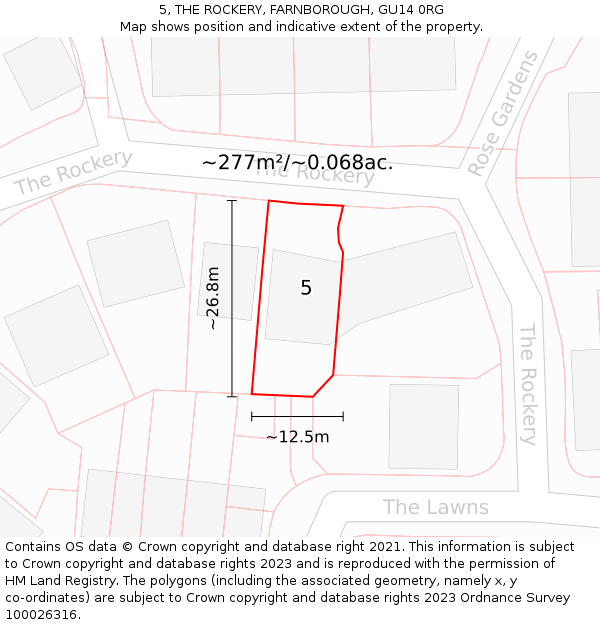 5, THE ROCKERY, FARNBOROUGH, GU14 0RG: Plot and title map