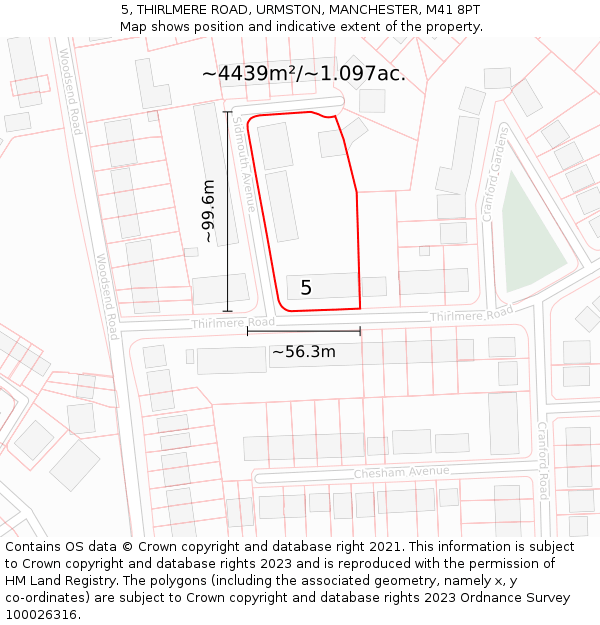 5, THIRLMERE ROAD, URMSTON, MANCHESTER, M41 8PT: Plot and title map