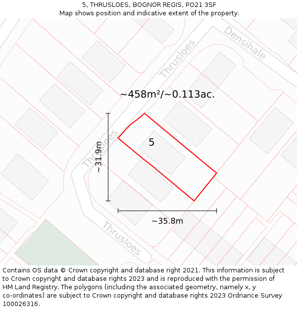 5, THRUSLOES, BOGNOR REGIS, PO21 3SF: Plot and title map