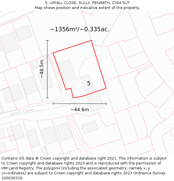 5, UPHILL CLOSE, SULLY, PENARTH, CF64 5UT: Plot and title map