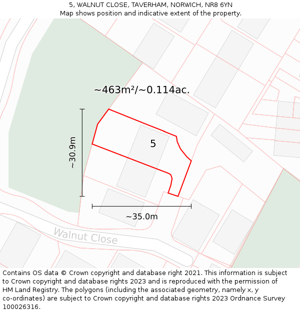 5, WALNUT CLOSE, TAVERHAM, NORWICH, NR8 6YN: Plot and title map