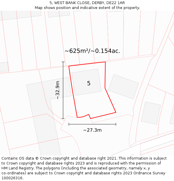 5, WEST BANK CLOSE, DERBY, DE22 1AR: Plot and title map