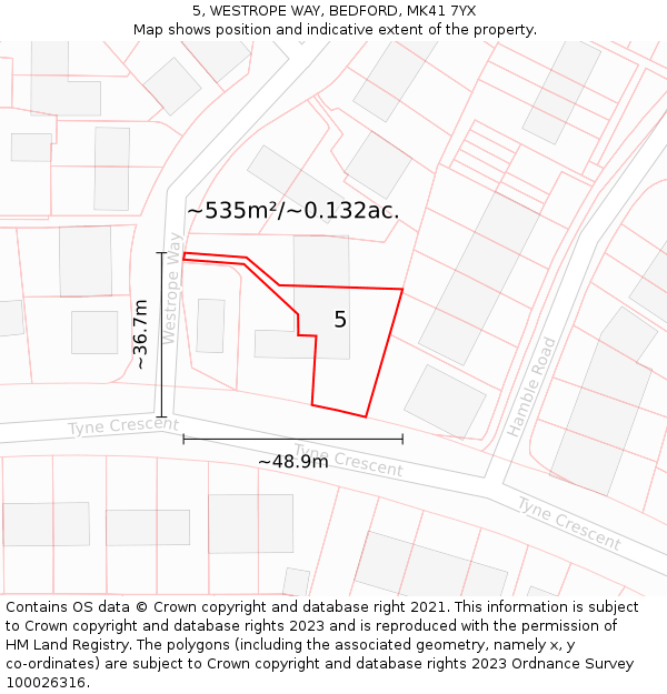 5, WESTROPE WAY, BEDFORD, MK41 7YX: Plot and title map