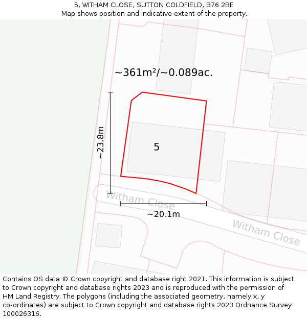 5, WITHAM CLOSE, SUTTON COLDFIELD, B76 2BE: Plot and title map