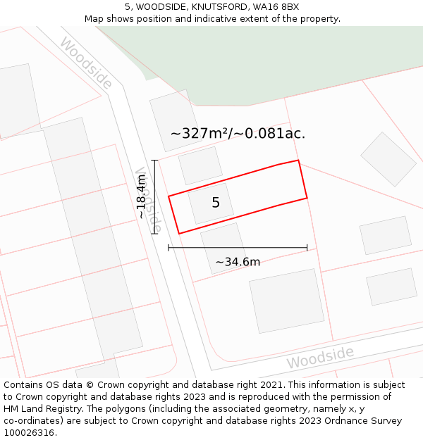 5, WOODSIDE, KNUTSFORD, WA16 8BX: Plot and title map