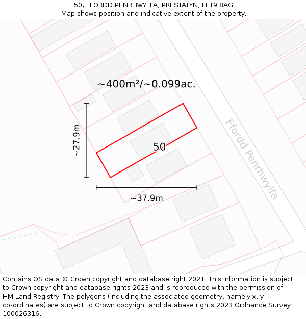 50, FFORDD PENRHWYLFA, PRESTATYN, LL19 8AG: Plot and title map