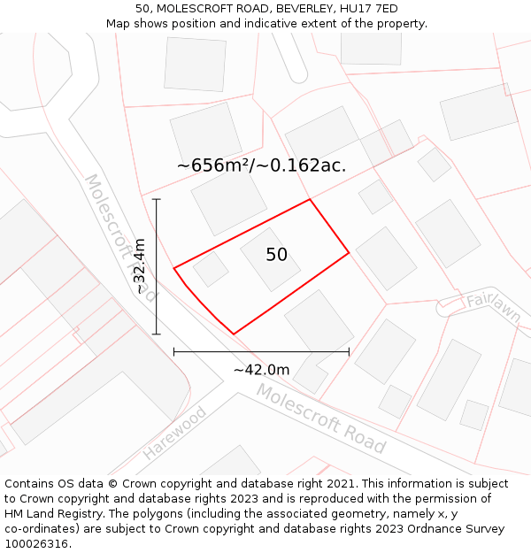 50, MOLESCROFT ROAD, BEVERLEY, HU17 7ED: Plot and title map