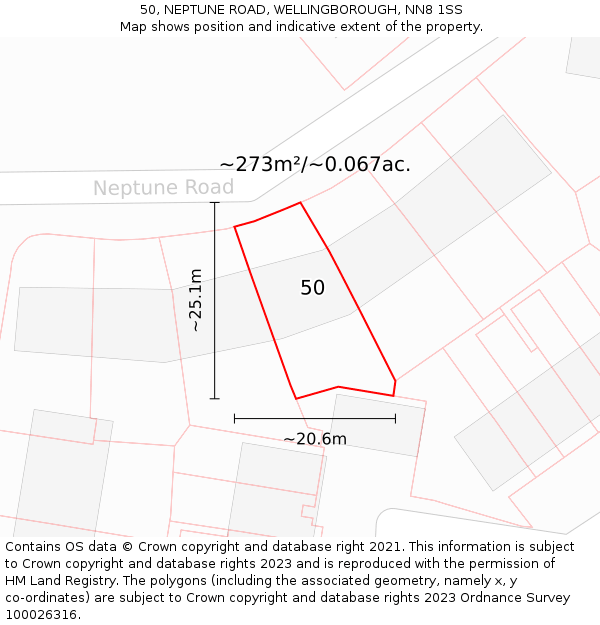 50, NEPTUNE ROAD, WELLINGBOROUGH, NN8 1SS: Plot and title map